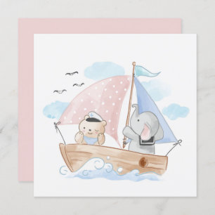 CARTE FÉLICITATIONS : BATEAU AVEC ÉLÉPHANT ET BÉBÉ