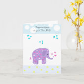Carte Félicitations bébé éléphant (Fleur jaune)