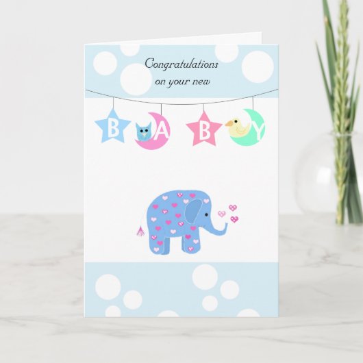 Carte Félicitations bébé éléphant (Devant)