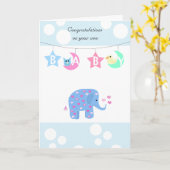 Carte Félicitations bébé éléphant (Fleur jaune)