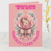 Carte Félicitations Bébé Fée fille Rose Rose Naissance (Fleur jaune)