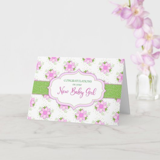 Carte Félicitations Bébé Fille Douce Rose Fleurs Faisy (Orchidée)
