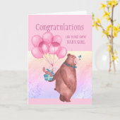 Carte Félicitations Bébé Fun FunTeddy Bear Balloon (Fleur jaune)