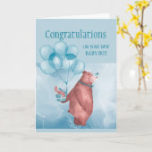 Carte Félicitations Bébé GARÇON FunTeddy Bear Ballons (Fleur jaune)