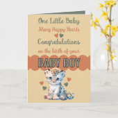 Carte Félicitations bébé garçon joli léopard orange (Fleur jaune)