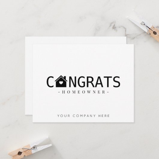 Carte Félicitations Black Nouveau Propriétaire Immobilie (Devant/Arrière en situation)