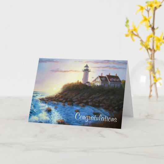 Carte Félicitations Cape Cod MASS Lighthouse Card (Fleur jaune)