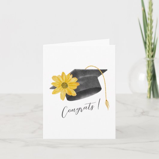 Carte Félicitations casquette avec fleur jaune (Devant)