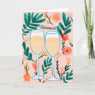 Carte Félicitations Champagne Fleurs Joyeux Mariage