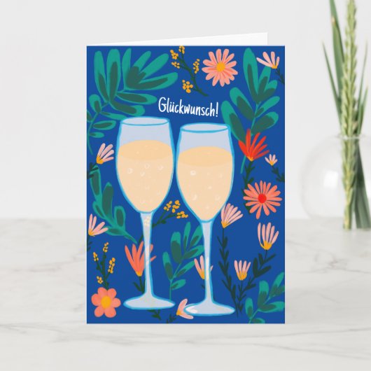 Carte Félicitations Champagne Fleurs Joyeux Mariage (Devant)