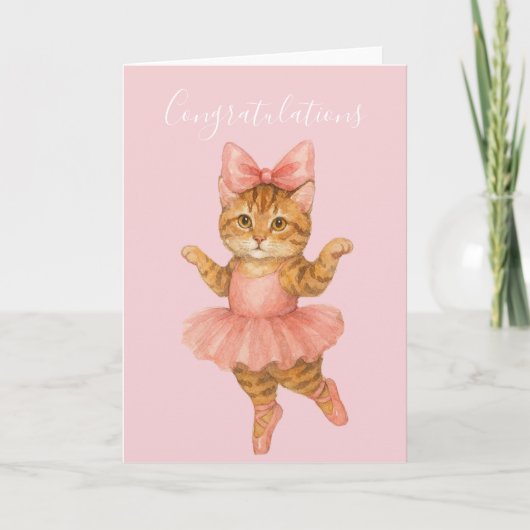 Carte Félicitations Chat Ballerine Rose (Devant)