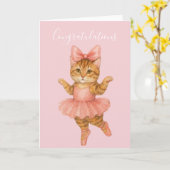 Carte Félicitations Chat Ballerine Rose (Fleur jaune)