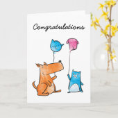 Carte Félicitations Chat et Chien (Fleur jaune)