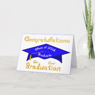 Carte Félicitations Classe de 2026 Diplômé Bleu Blanc