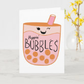 Carte Félicitations Cute Boba Bubble Tea (Fleur jaune)