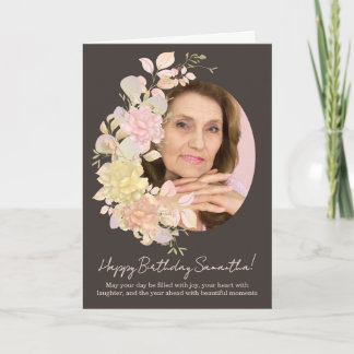Carte Félicitations d'anniversaire avec cadre photo flor