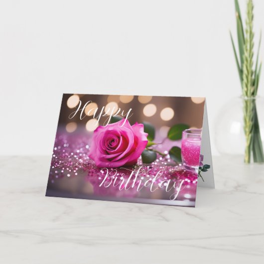 Carte Félicitations d'anniversaire avec une rose rose él (Devant)