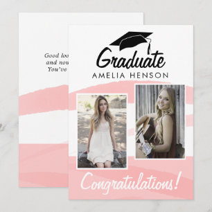 Carte Félicitations de diplômé à l'aquarelle rose 2 Phot