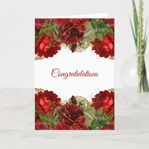 Carte Félicitations de mariage floral Rose Rouge Élégant