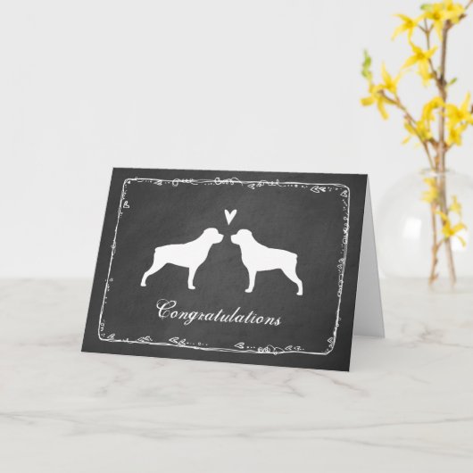 Carte Félicitations de mariage silhouettes de Rottweiler (Fleur jaune)