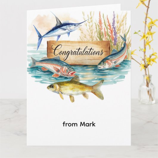 Carte Félicitations de pêche à l'aquarelle (Fleur jaune)