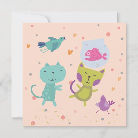 carte félicitations dessin 2 poupées et poisson (Devant)