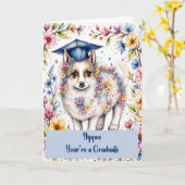 Carte Félicitations diplômé de 8e année avec chien (Fleur jaune)