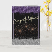 Carte Félicitations Diplômé Purple & Silver Sparkle (Fleur jaune)