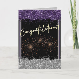 Carte Félicitations Diplômé Purple & Silver Sparkle