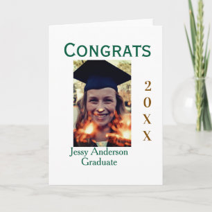 Carte Félicitations diplômé vert or année 20XX nom simpl