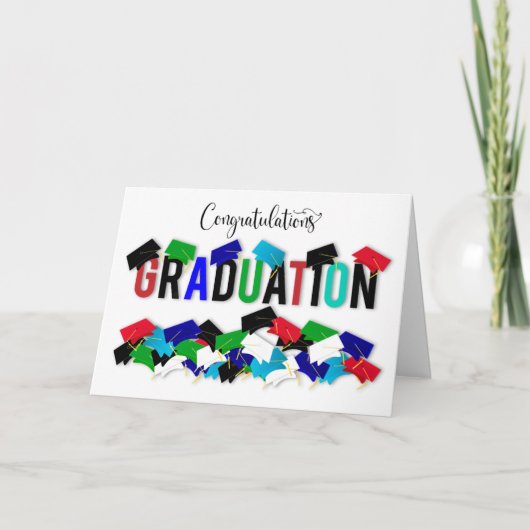 Carte Félicitations Diplômés Colorés Caps de Graduation (Devant)