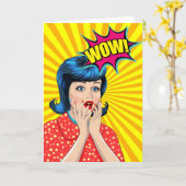 Carte Félicitations drôle avec Pop Art Wow Woman (Fleur jaune)