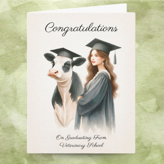 Carte Félicitations École Vétérinaire Vache Et Diplômé