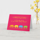 Carte Félicitations Fille Bébé, Rose, Eléphants Verts (Fleur jaune)