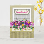 Carte Félicitations, fleurs dans la boîte de fenêtre, (Fleur jaune)