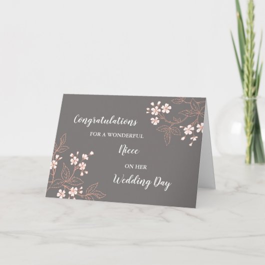 Carte Félicitations Floral Niece Wedding Day (Devant)