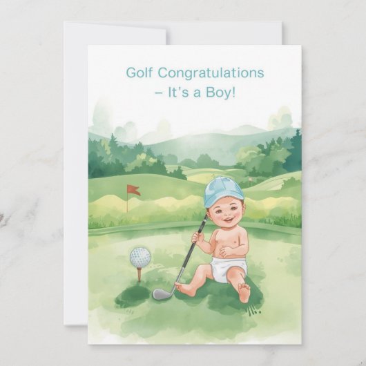 Carte Félicitations Golf C'est un Garçon | Bébé Go (Devant)