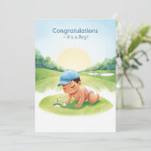 Carte Félicitations Golf C'est un Garçon | Bébé Go (Debout devant)