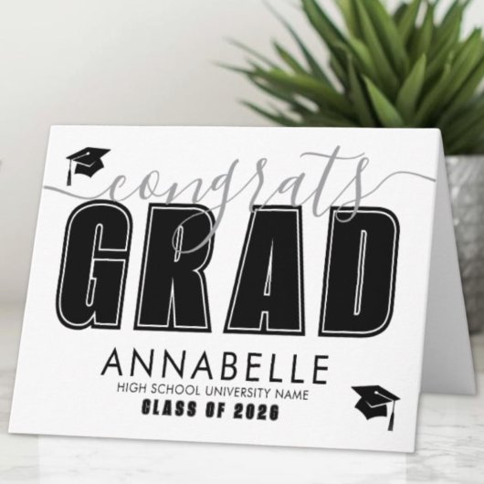 Carte Félicitations Grad Black White Graduation