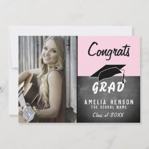 Carte Félicitations Grad Chalkboard Pink Photo Graduatio