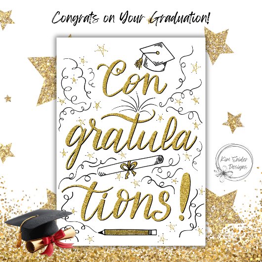Carte Félicitations Grad Gold Glitter Script