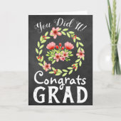 Carte Félicitations Grad Rustic Chalkboard et Fleurs (Devant)