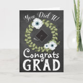 Carte Félicitations Grad Rustic Chalkboard et Fleurs (Devant)