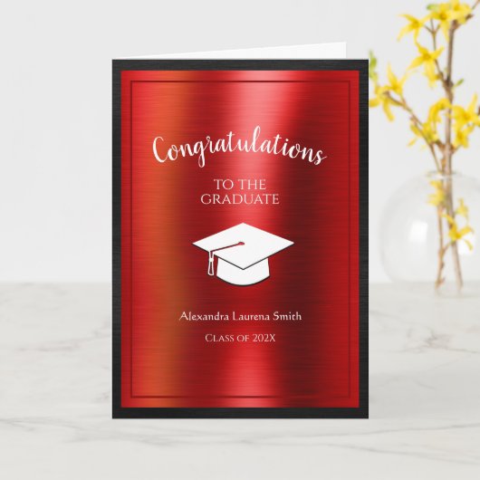 Carte Félicitations Graduate Class of 2024 Black Red (Fleur jaune)