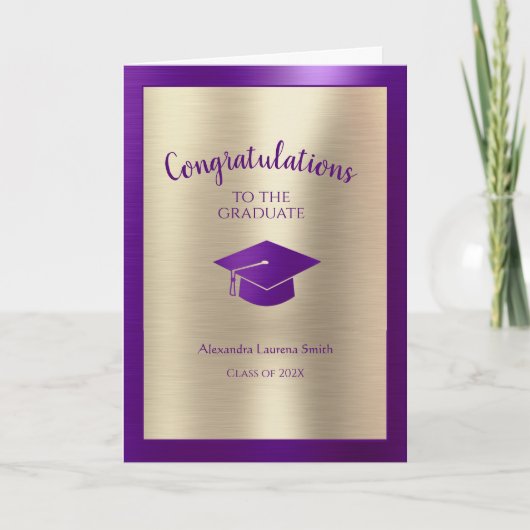 Carte Félicitations Graduate Class of 2024 Purple Gold (Devant)