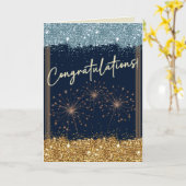 Carte Félicitations Graduation Blue et Gold Sparkle (Fleur jaune)