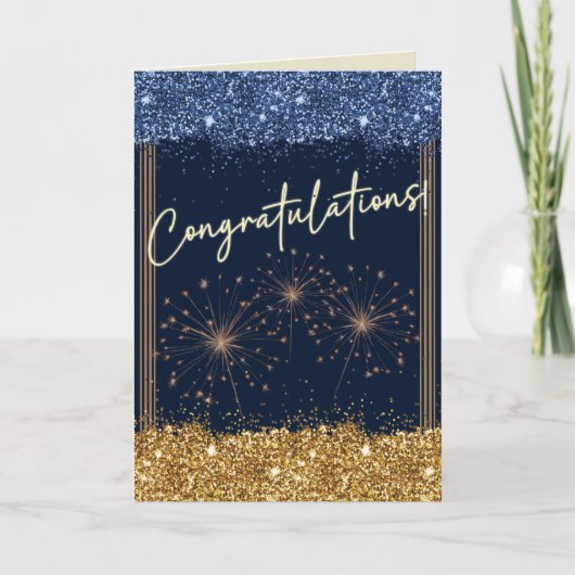 Carte Félicitations Graduation Blue & Gold Sparkle (Devant)