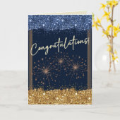 Carte Félicitations Graduation Blue & Gold Sparkle (Fleur jaune)