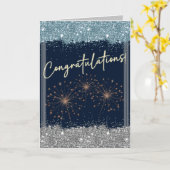 Carte Félicitations Graduation Blue & Silver Sparkle (Fleur jaune)
