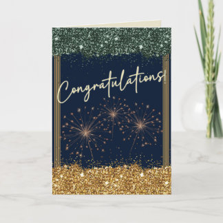 Carte Félicitations Graduation Green & Gold Sparkle
